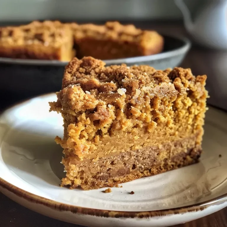Your New Favorite Healthy Pumpkin Coffee Cake: High Protein & Sugar Free! Close-up side view of Healthy Pumpkin Coffee Cake on a plate, showcasing its moist texture.