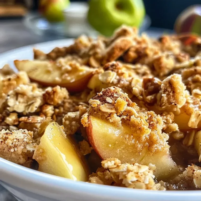Quick and Wholesome: Your New Favorite High-Protein Apple Crumble Close-up of a golden-brown high-protein apple crumble with visible apple slices.