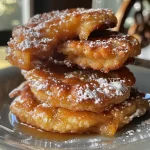 Close-up view of a high-protein apple fritter with a golden-brown crust and visible apple chunks.
