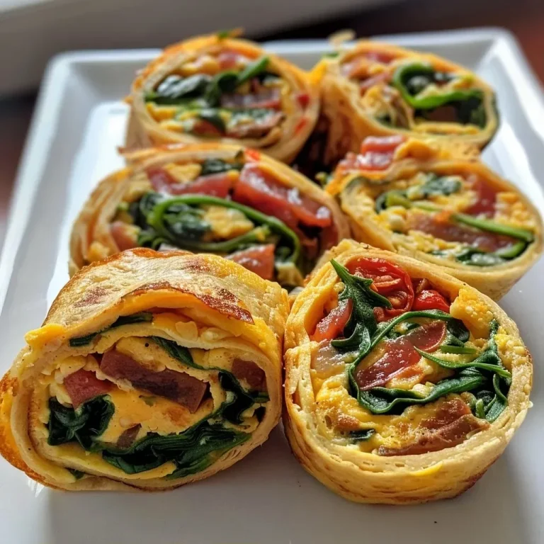 Elevate Your Mornings with High Protein Breakfast Pinwheels Close-up view of High Protein Breakfast Pinwheels with spinach and cheese.