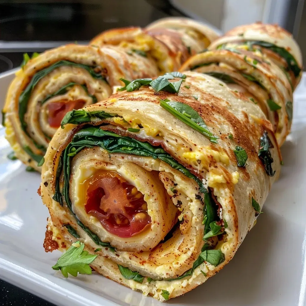 Deliciously rolled breakfast pinwheels filled with eggs and sundried tomatoes.