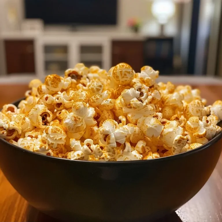 Cozy Up with This Quick and Easy Pumpkin Spice Popcorn Recipe Close-up of golden popcorn drizzled with pumpkin spice seasoning.