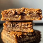 Close up of golden-brown Honey Spice Bars topped with powdered sugar and chopped pecans.