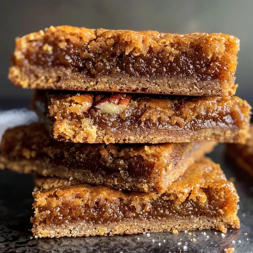 Side view of moist Honey Spice Bars displaying a rich cinnamon color and a dusting of powdered sugar.