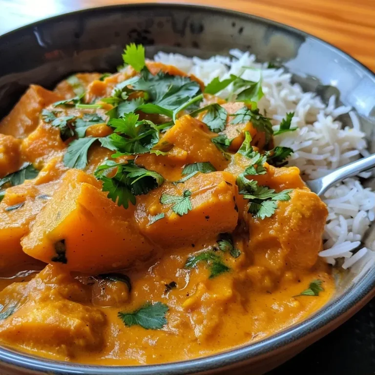 Warm Your Soul with This Easy Indian Pumpkin Curry Recipe Close-up view of a vibrant bowl of Indian Pumpkin Curry, showcasing diced pumpkin and herbs.
