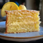 Juicy Limoncello Cake with creamy frosting, viewed from the side.