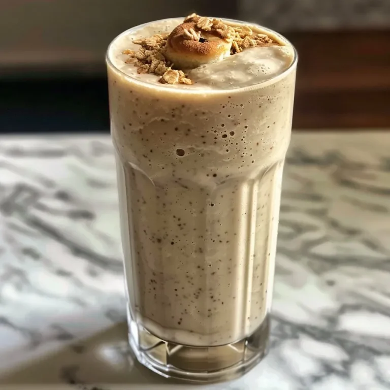 The Cozy Breakfast Smoothie That Tastes Like a Warm Hug Close-up view of a creamy Maple Cinnamon Roll Smoothie in a clear glass, garnished with a sprinkle of cinnamon.