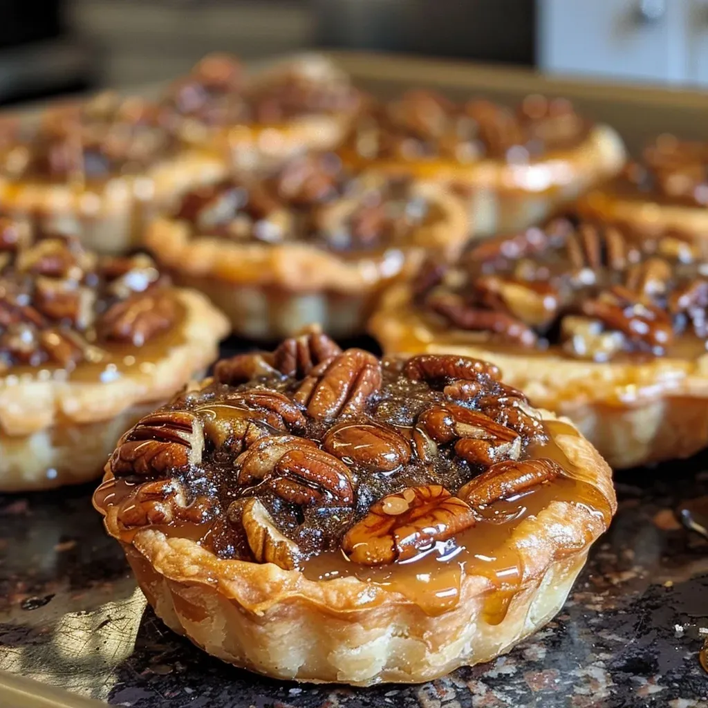 Side view of Maple Pecan Butter Tarts highlighting the rich filling and flaky pastry.