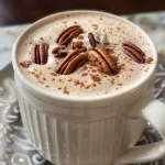 Close-up side view of a cup of Maple Pecan Protein Coffee with whipped cream on top.