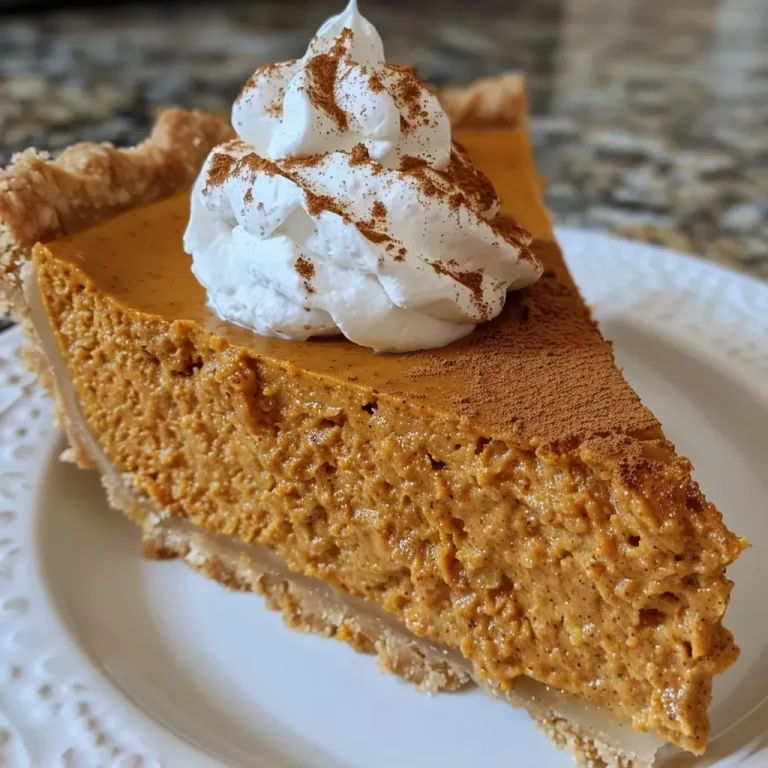 Effortless No Bake Pumpkin Pie: A Fall Treat That Delights Close-up of a slice of No Bake Pumpkin Pie on a plate, showing creamy filling and a crust.