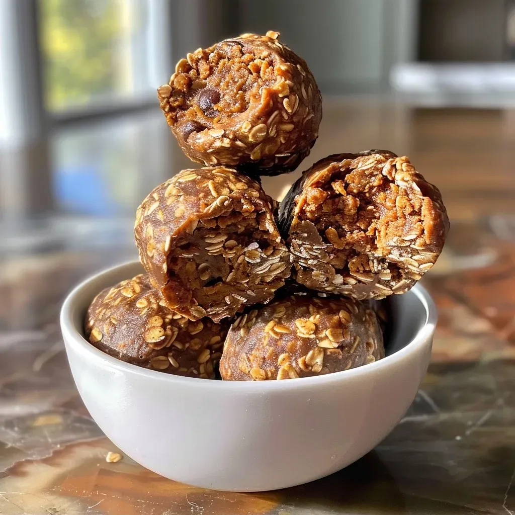 Side view of delicious No Bake Pumpkin Spice Energy Bites with chocolate chips.