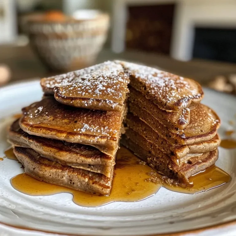 Wholesome Bliss: Your New Favorite Paleo Gingerbread Pancakes Close-up view of golden-brown Paleo gingerbread pancakes stacked on a plate.