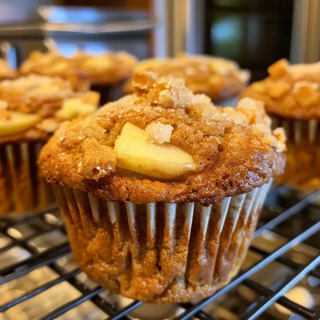 Side view of a freshly baked pear muffin with a sprinkle of sugar and pieces of candied ginger on top.
