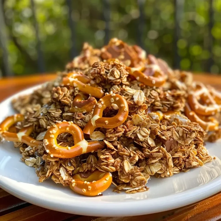 Indulge in Sweet Simplicity: Easy Pretzel and Nutella Granola Close-up of a bowl filled with Pretzel and Nutella Granola, showcasing its crunchy texture.