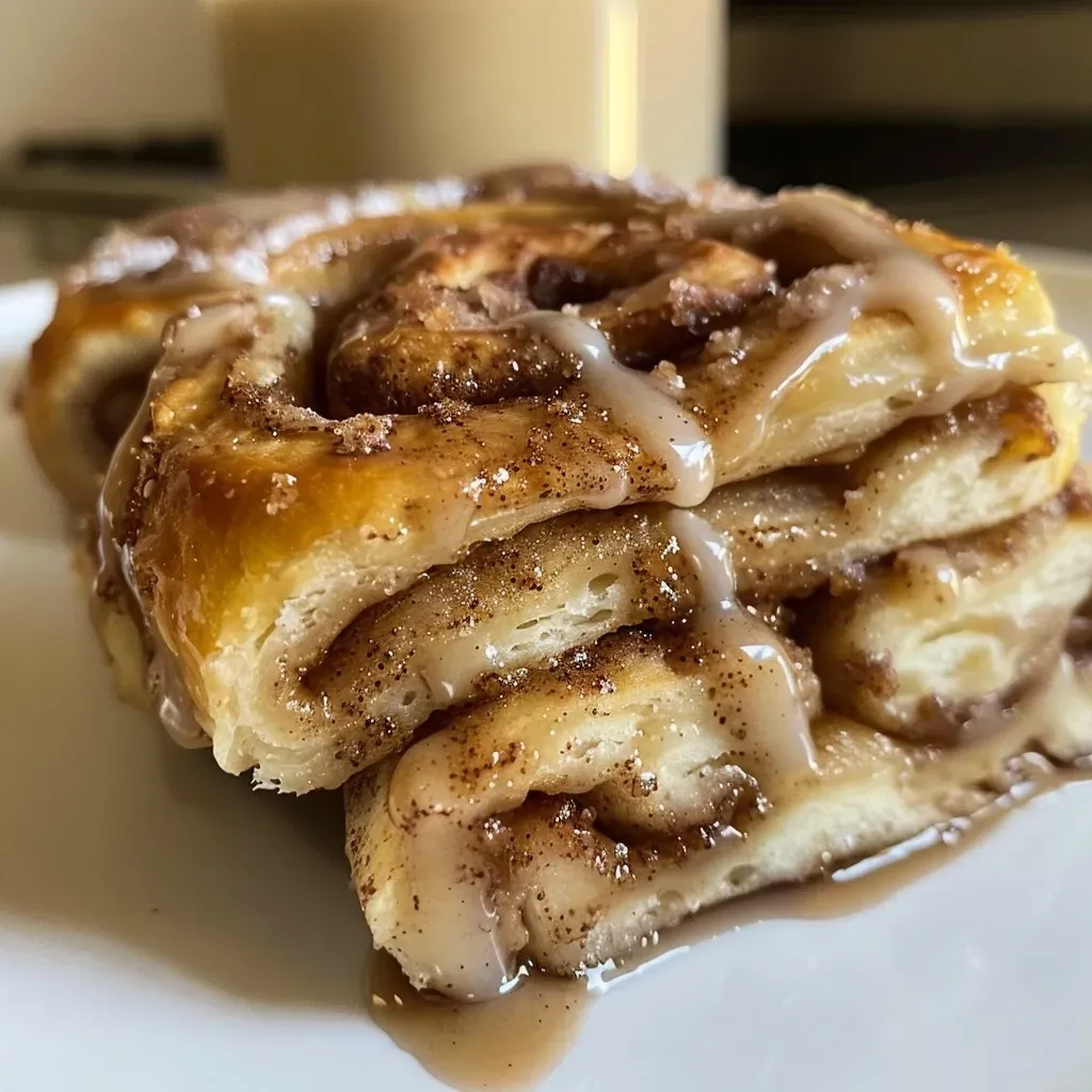 Side view of freshly baked protein cinnamon rolls on a wooden surface.