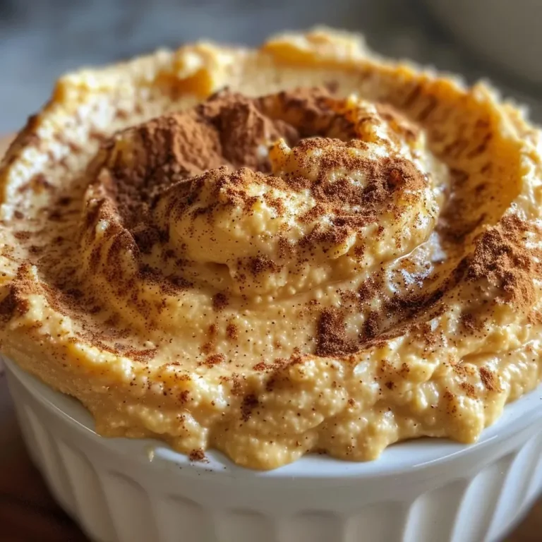 The Cozy Pumpkin Dip That Will Brighten Your Fall Gatherings Close-up view of a creamy pumpkin dip in a bowl, garnished with a sprinkle of cinnamon.