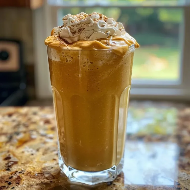 Indulge in Fall: The Creamy Pumpkin Milkshake You’ll Love Close-up view of a creamy pumpkin milkshake in a chilled glass with whipped cream and pumpkin spice garnish.