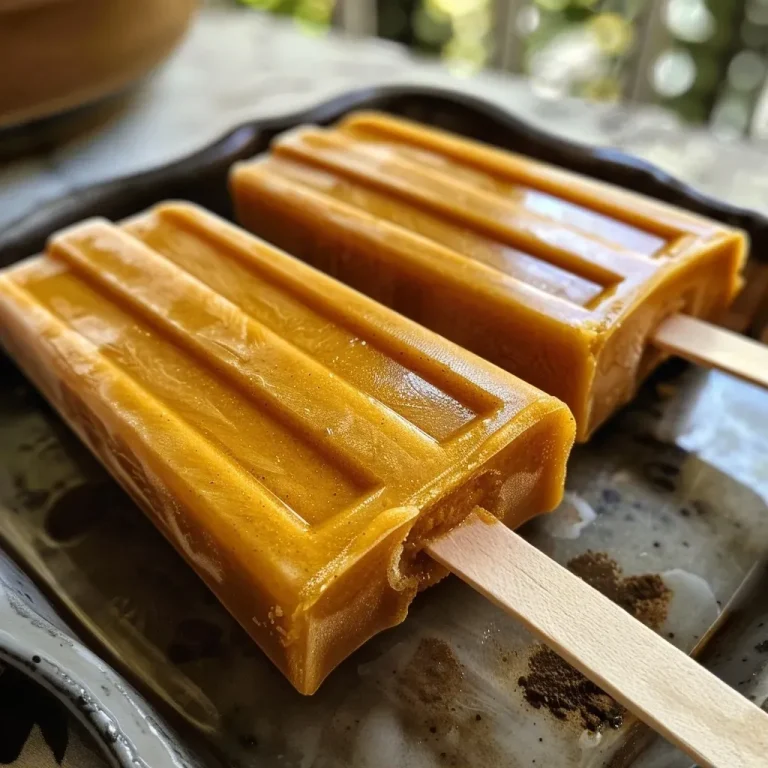 Chill Out with These Irresistible Pumpkin Pie Popsicles Close-up of a creamy pumpkin pie popsicle on a wooden stick.