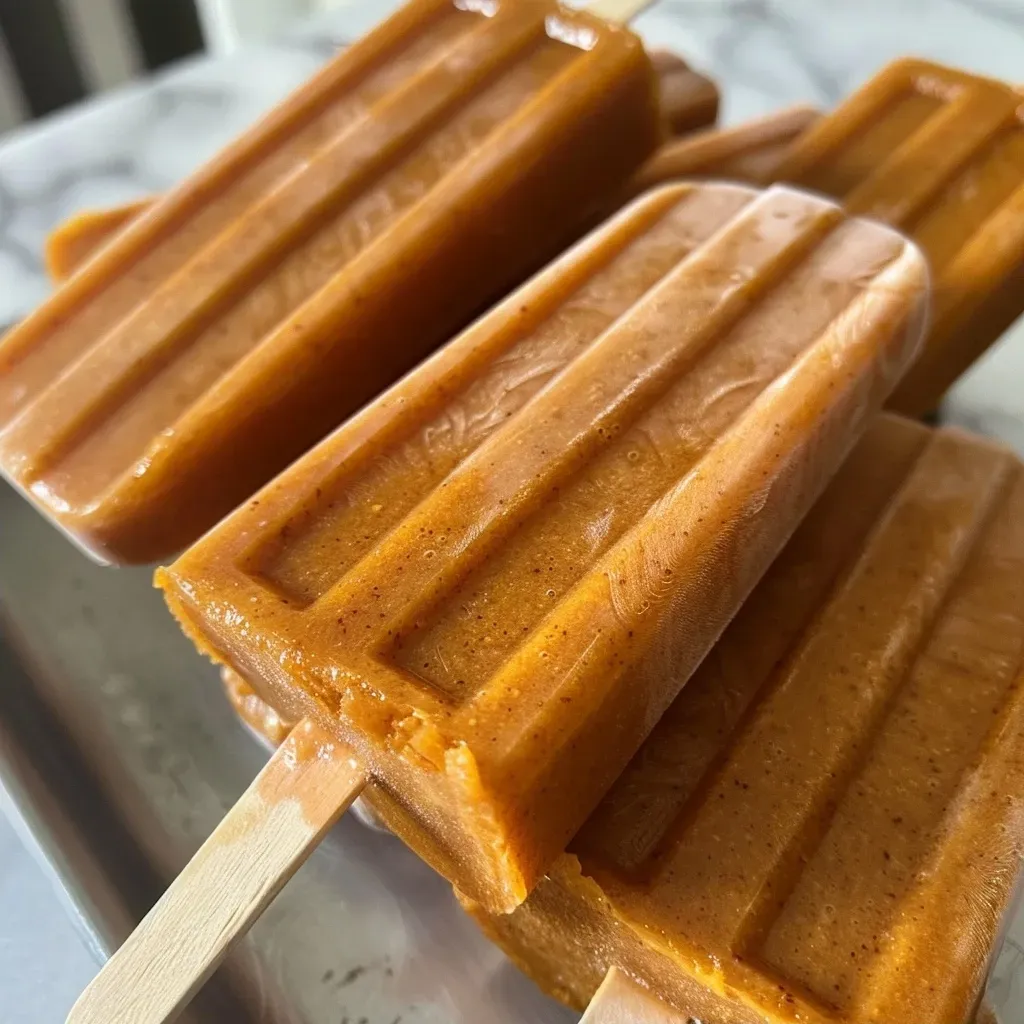 Side view of a refreshing pumpkin pie popsicle with a smooth texture.