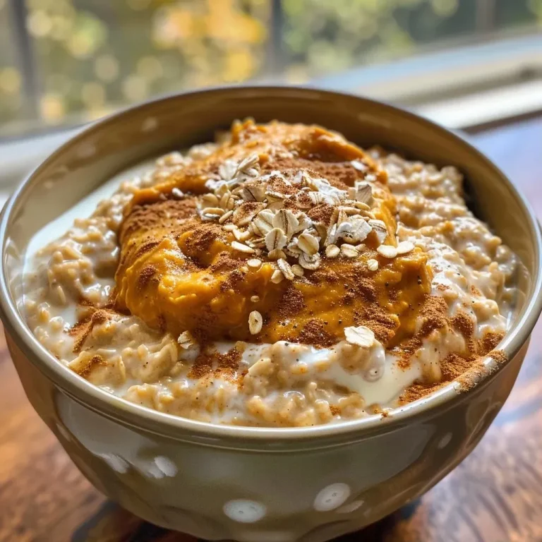 Close-up of Pumpkin Pie Protein Overnight Oats in a glass jar, topped with chia seeds and spices.