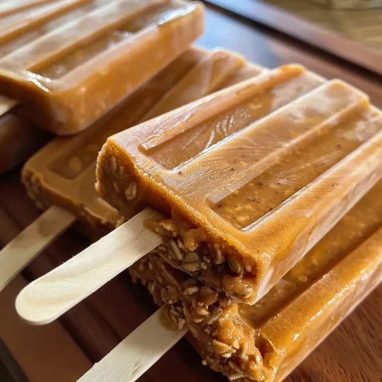 Chill Out with These Easy Pumpkin Popsicles: A Creamy, Crunchy Delight Close-up view of pumpkin popsicles with yogurt and granola on a wooden surface.