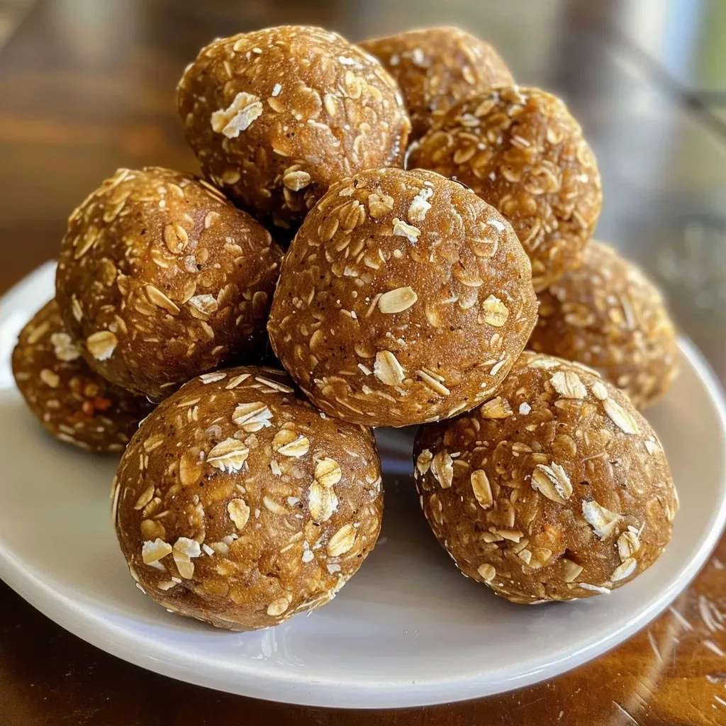 Side view of a stack of pumpkin protein balls on a wooden cutting board.