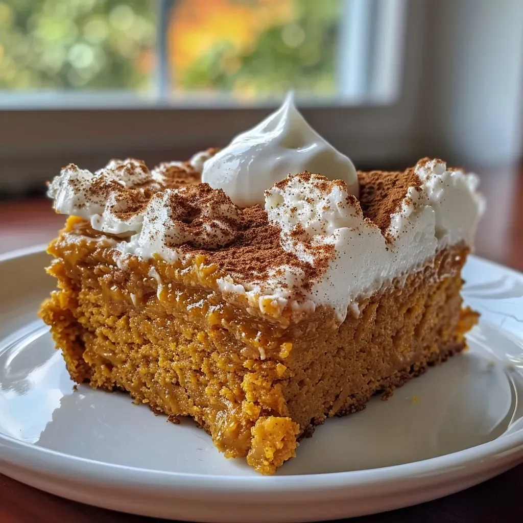 Side view photo of a hearty Pumpkin Protein Breakfast Cake sliced to reveal its texture.