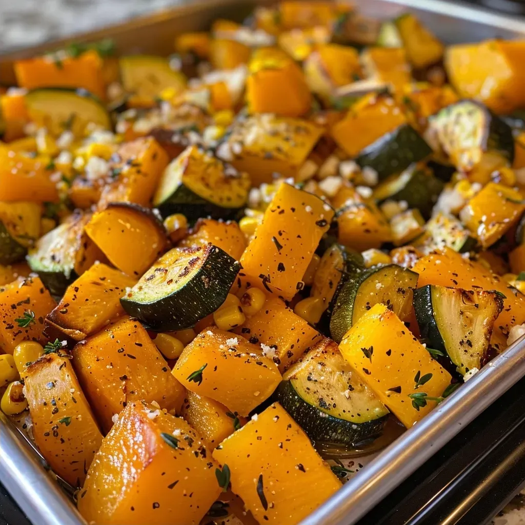 Side view of stuffed butternut squash, showcasing colorful vegetables and melted cheese.