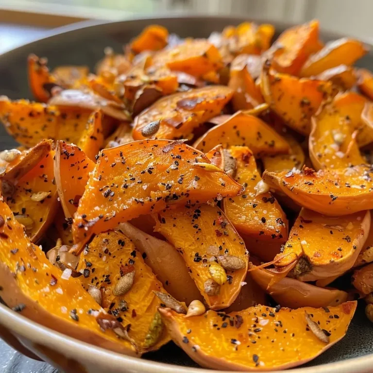 A close-up view of roasted butternut squash seeds, golden brown and shiny.