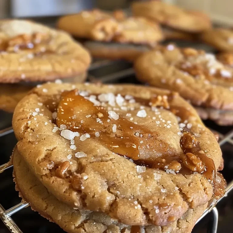Decadent Apple Pie Cookies with a Salted Caramel Twist Close-up of delicious Salted Caramel Apple Pie Cookies with a golden-brown crust.
