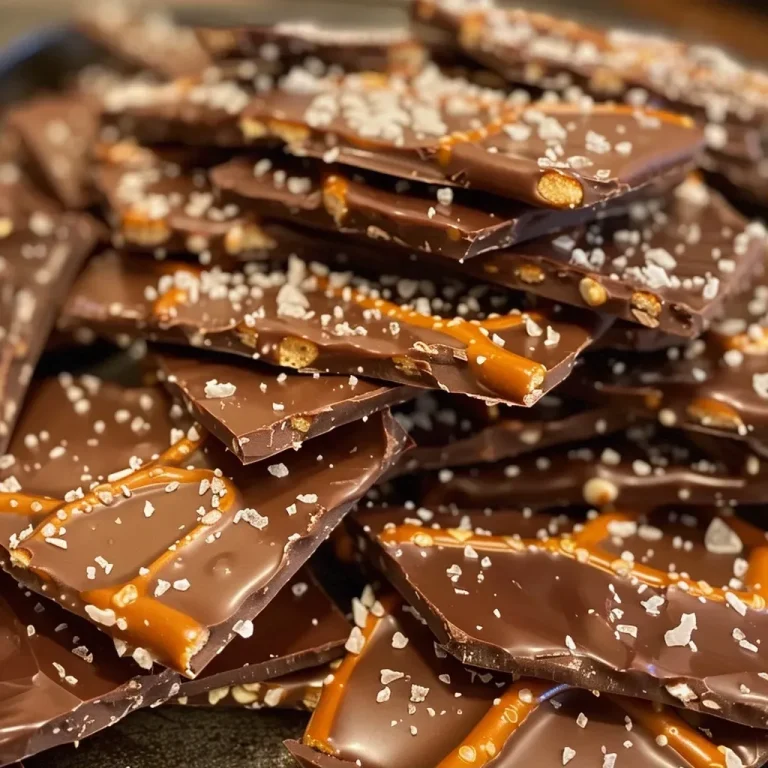 Irresistibly Crunchy Salted Caramel Pretzel Bark You Can Make in Minutes Close-up of salted caramel pretzel bark with chocolate and pretzel pieces.
