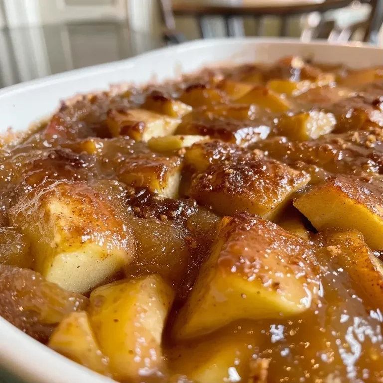 A close-up side view of a freshly baked self-saucing apple pudding with a golden brown crust and visible apple pieces.