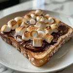 A close-up view of S'mores on toasted bread featuring melting marshmallows and chocolate spread.
