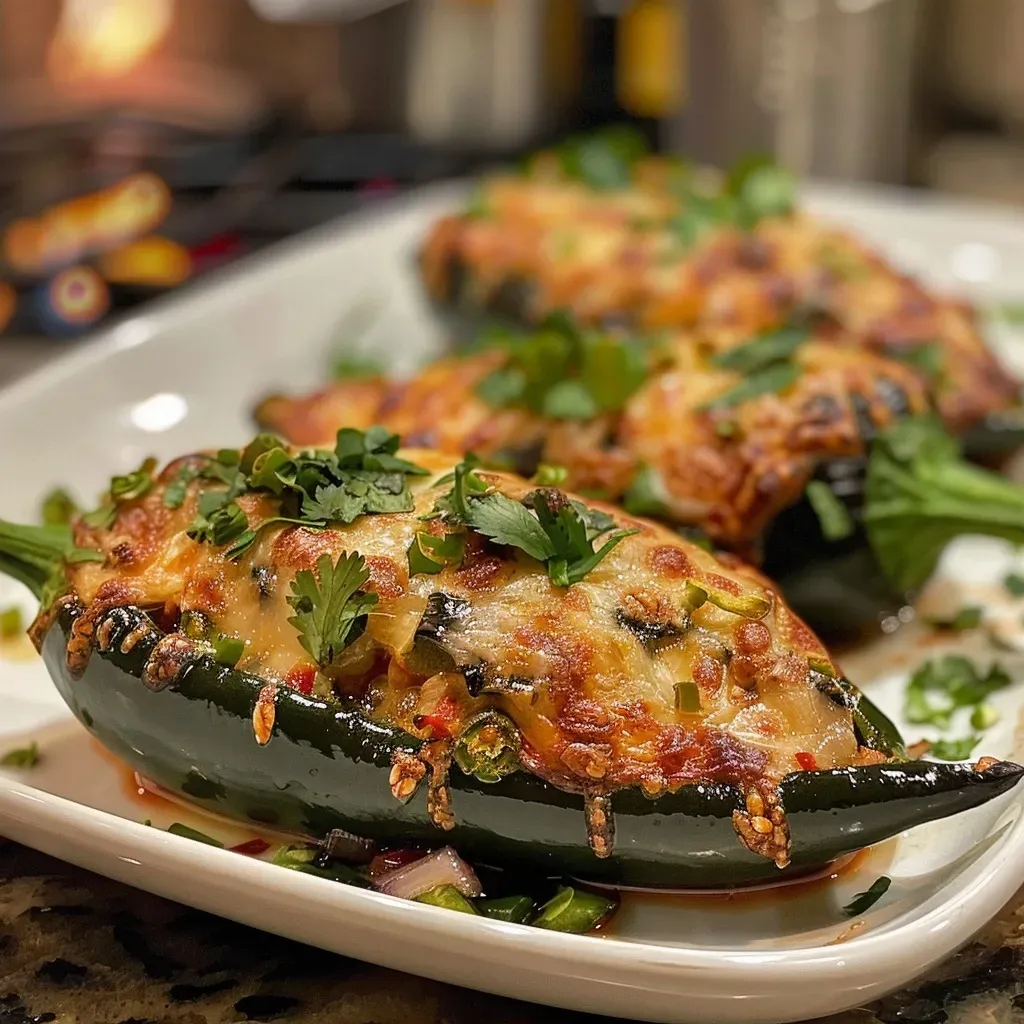 Juicy stuffed poblano peppers filled with colorful ingredients and topped with cilantro lime crema.