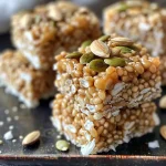 Close-up side view of Superfood Vegan Rice Krispie Treats on a plate.