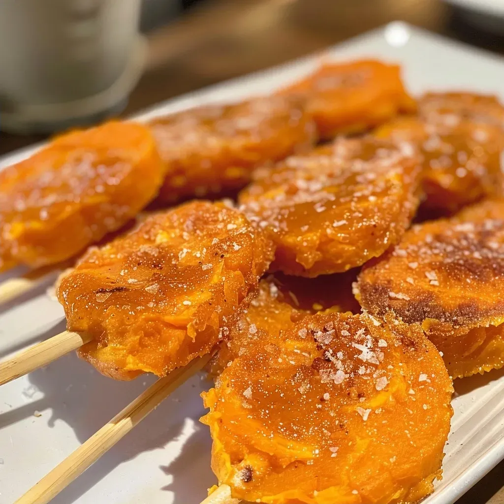 Side profile of juicy Sweet Potato Pops, highlighting their rich, creamy surface.