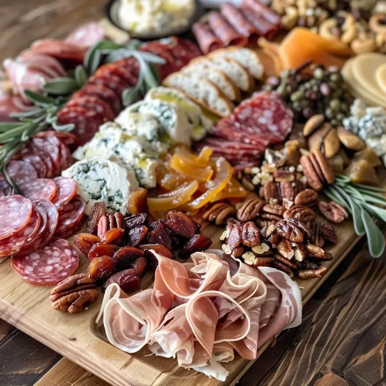 Elevate Your Thanksgiving Table with a Flavorful Charcuterie Board A close-up view of a Thanksgiving charcuterie board featuring various cheeses, nuts, and fruits.