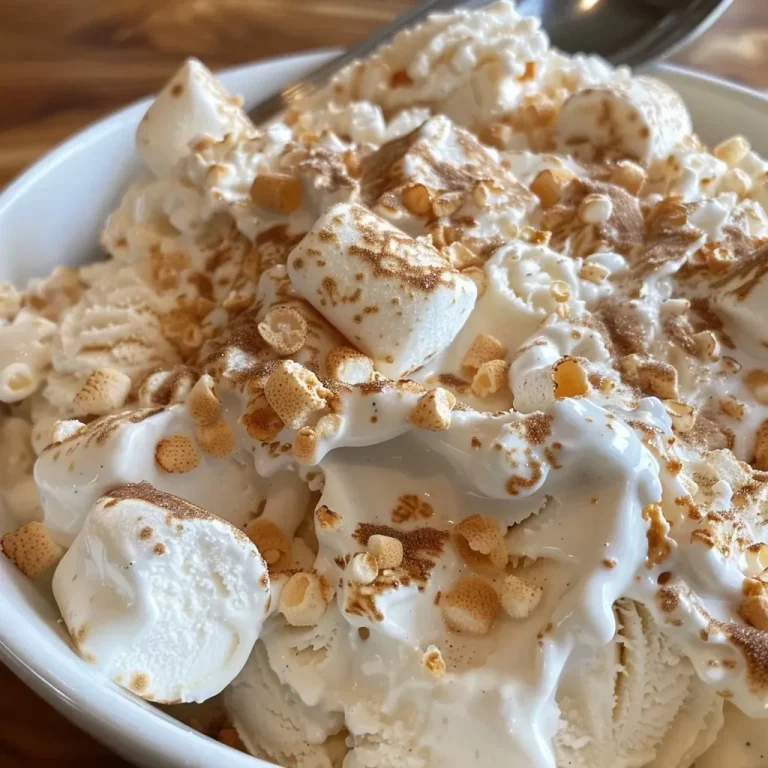 Indulge in Creamy Delight: Toasted Marshmallow Ice Cream Made Easy Close-up view of creamy toasted marshmallow ice cream in a bowl.