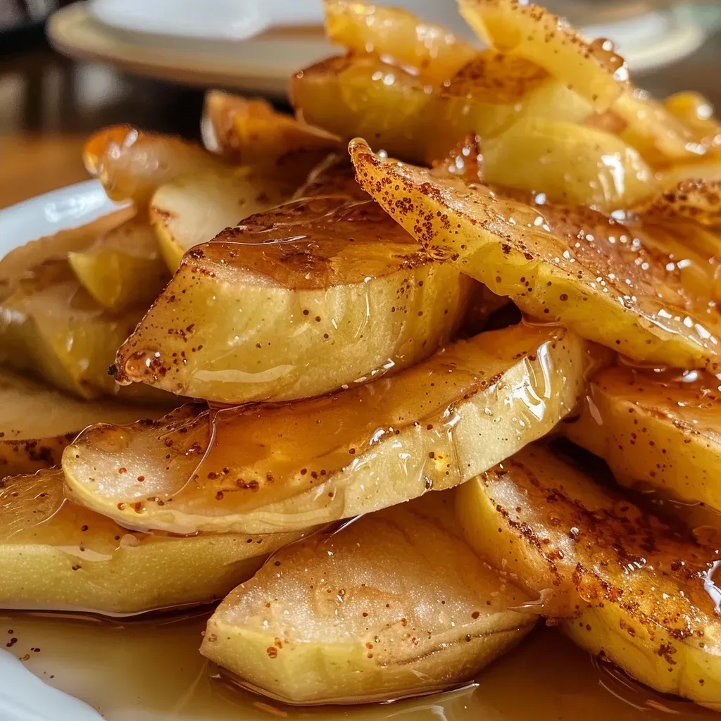 Side perspective showing freshly made toffee apple dipping chips stacked on a plate.
