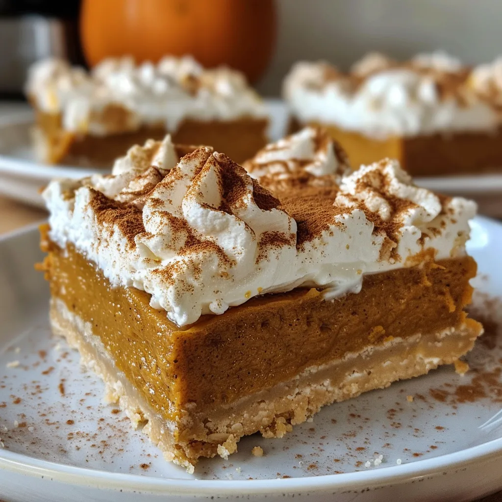 Delicious pumpkin pie bars with a golden crust and creamy filling.