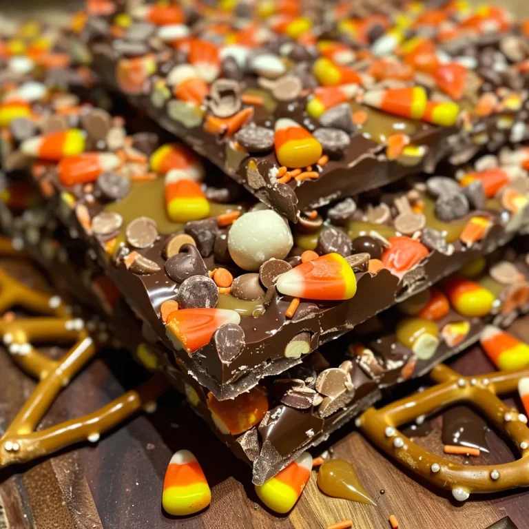 Spooktacular Halloween Bark: A Festive Treat to Delight Your Guests Close-up view of colorful Halloween Bark with candy toppings.