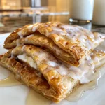 Golden brown cinnamon roll hand pies with a flaky crust, drizzled with icing.