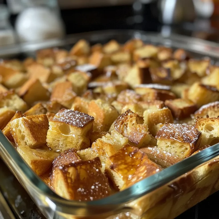 Close-up view of a Maple French Toast Casserole with golden-brown crust.