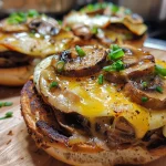 Close-up view of juicy Mushroom and Rarebit Muffins on a plate.