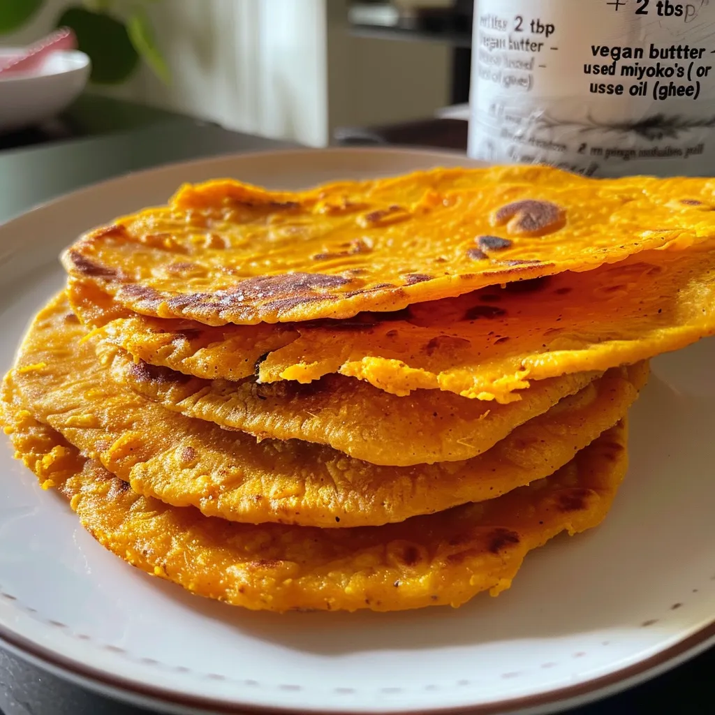 A side view of a soft, gluten-free sweet potato tortilla on a wooden surface.