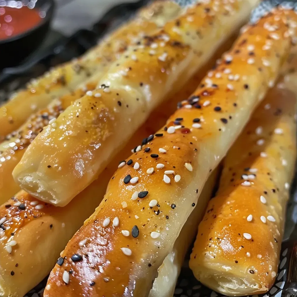 Side view of freshly baked Witch Finger Breadsticks on a plate.