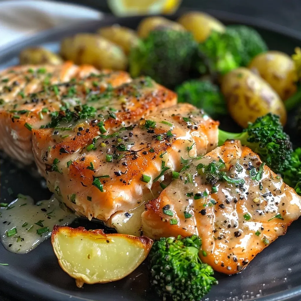 Baked Salmon with Lemon Herb Sauce
