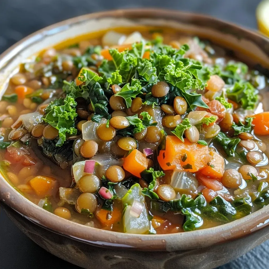 Healthy High-Protein Lentil Soup with Kale Recipe for Lunch or Dinner